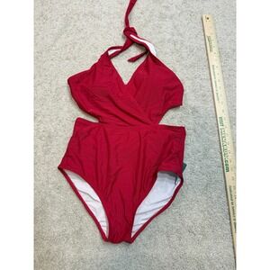 ZERACA Dark Red Monokini One Piece Swimsuit Halter Cutout High Waist Medium NEW